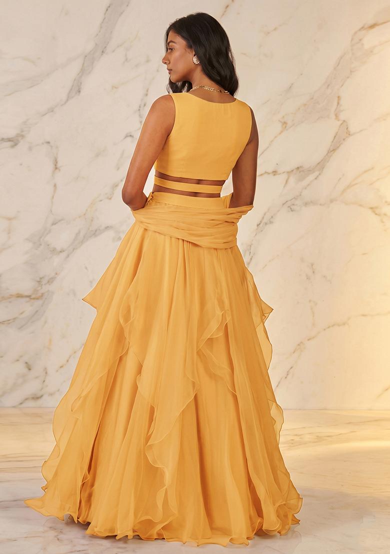 Mustard Handwork Lehenga Set - Indya