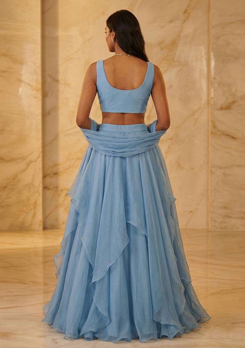 Sky Blue Handwork Lehenga Set - Indya