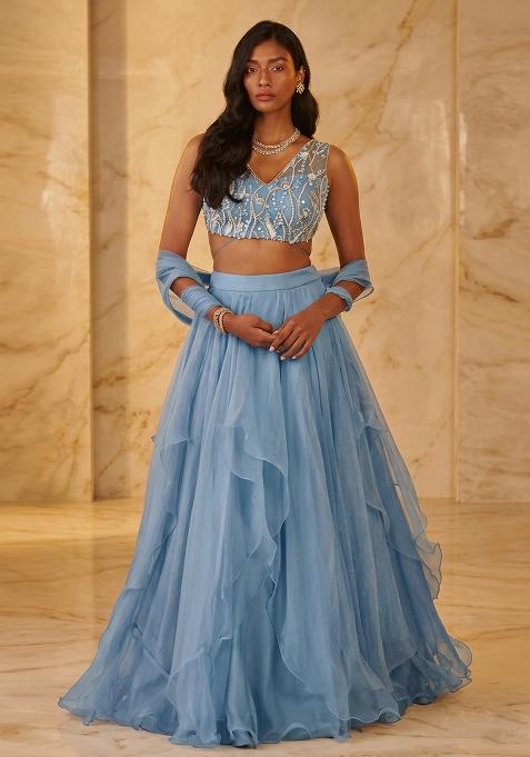 Sky Blue Handwork Lehenga Set