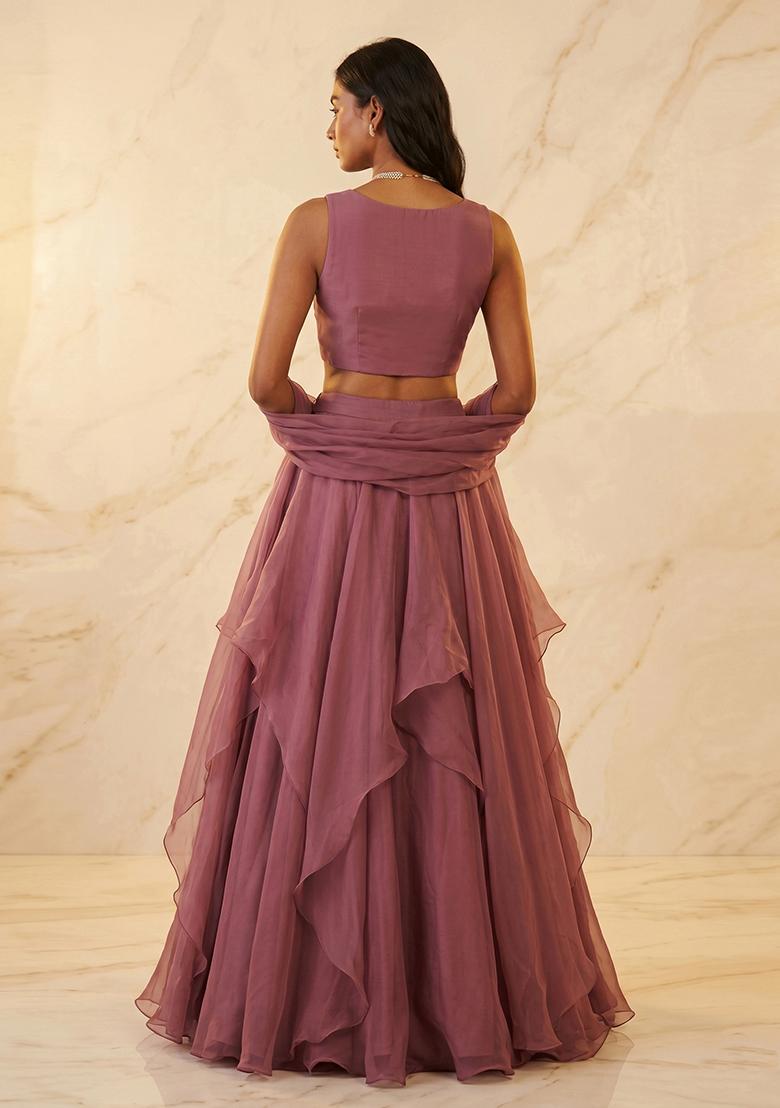 Mauve Handwork Lehenga Set - Indya