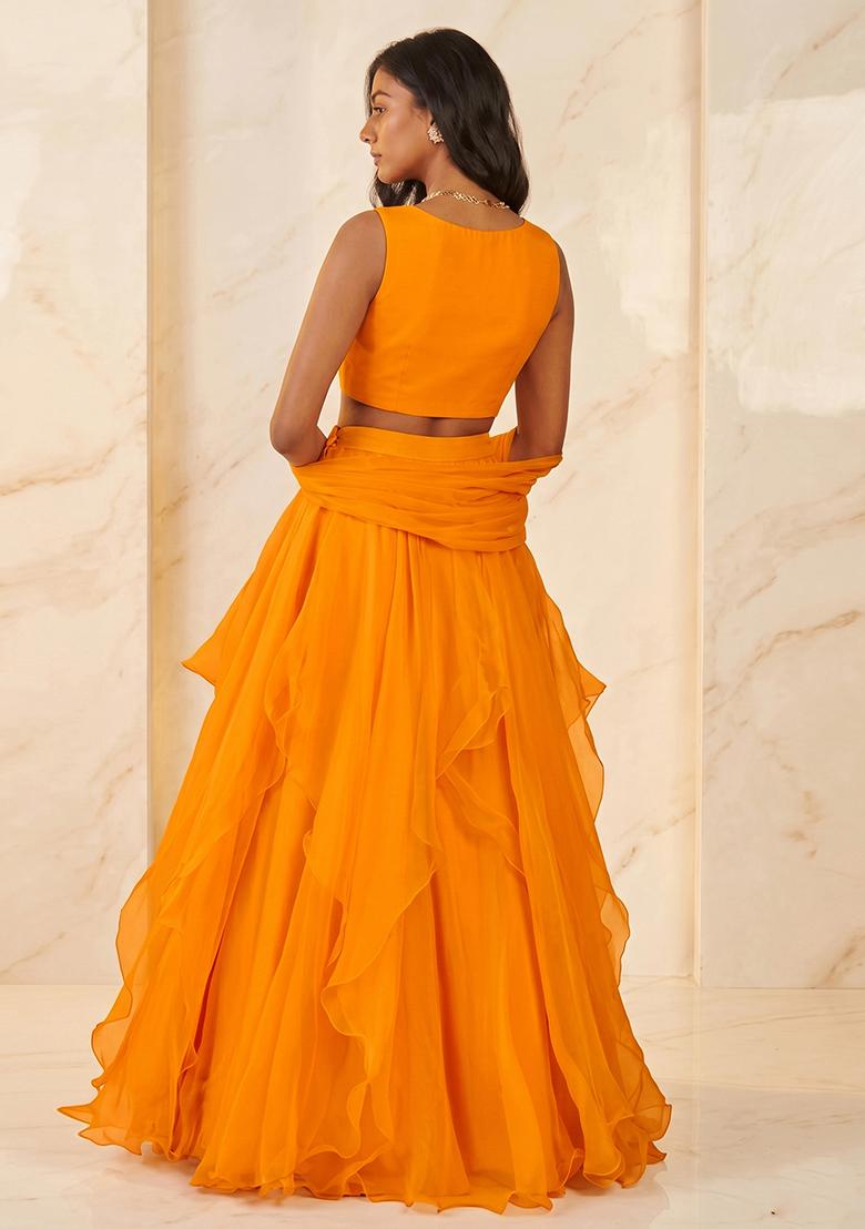 Mustard Handwork Lehenga Set - Indya