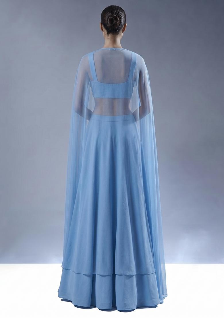 Dusky Blue Handwork Lehenga Set - Indya