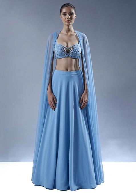 Dusky Blue Handwork Lehenga Set