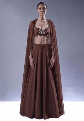 Dark Brown Handwork Lehenga Set