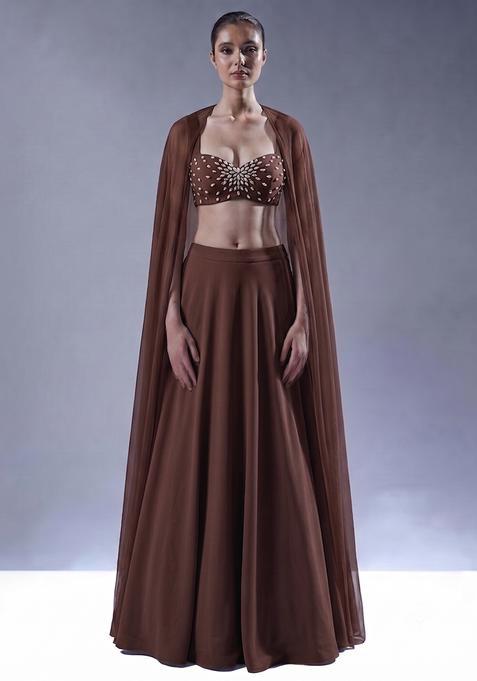 Dark Brown Handwork Lehenga Set