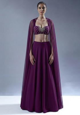 Deep Purple Handwork Lehenga Set