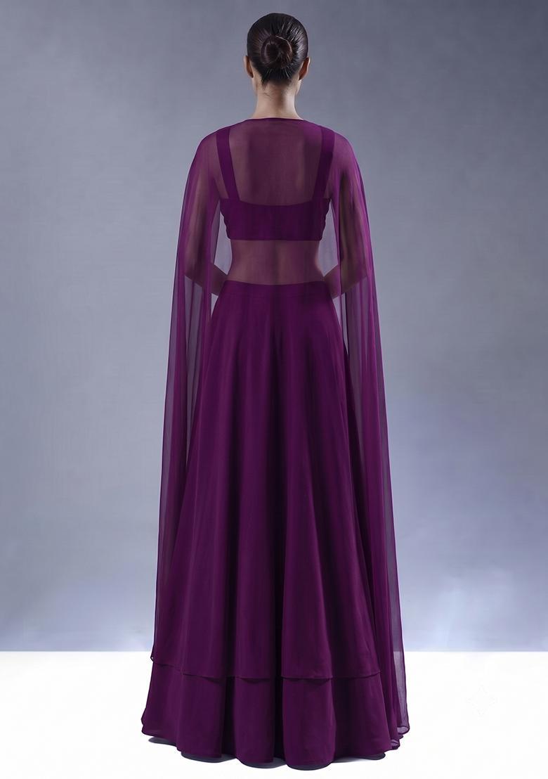Deep Purple Handwork Lehenga Set - Indya