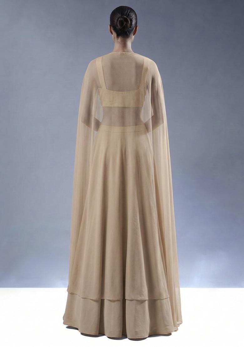 Beige Nude Handwork Lehenga Set - Indya