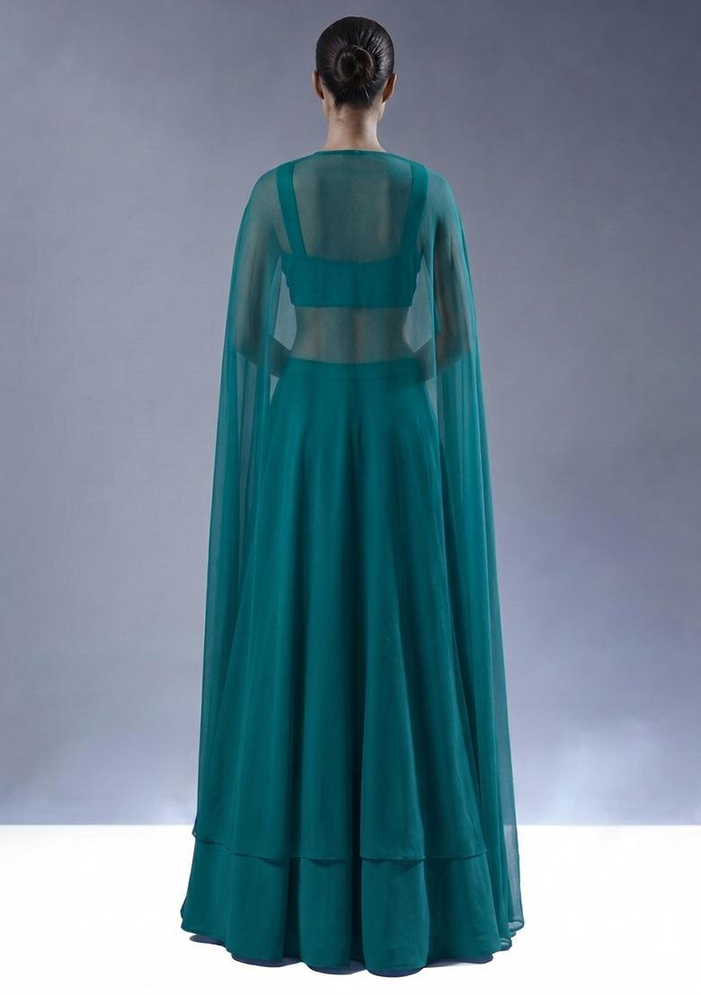 Deep Teal Handwork Lehenga Set - Indya