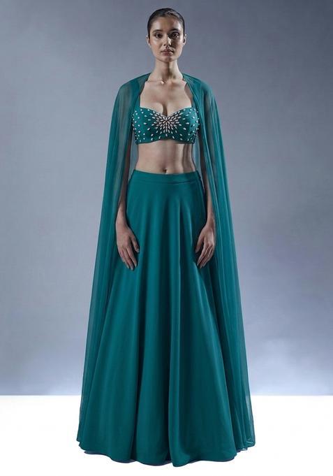Deep Teal Handwork Lehenga Set