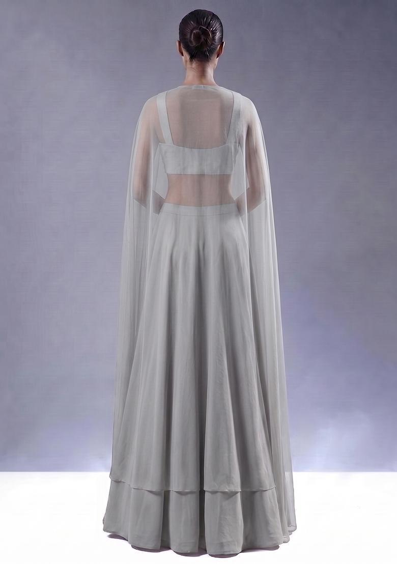 Light Grey Handwork Lehenga Set - Indya