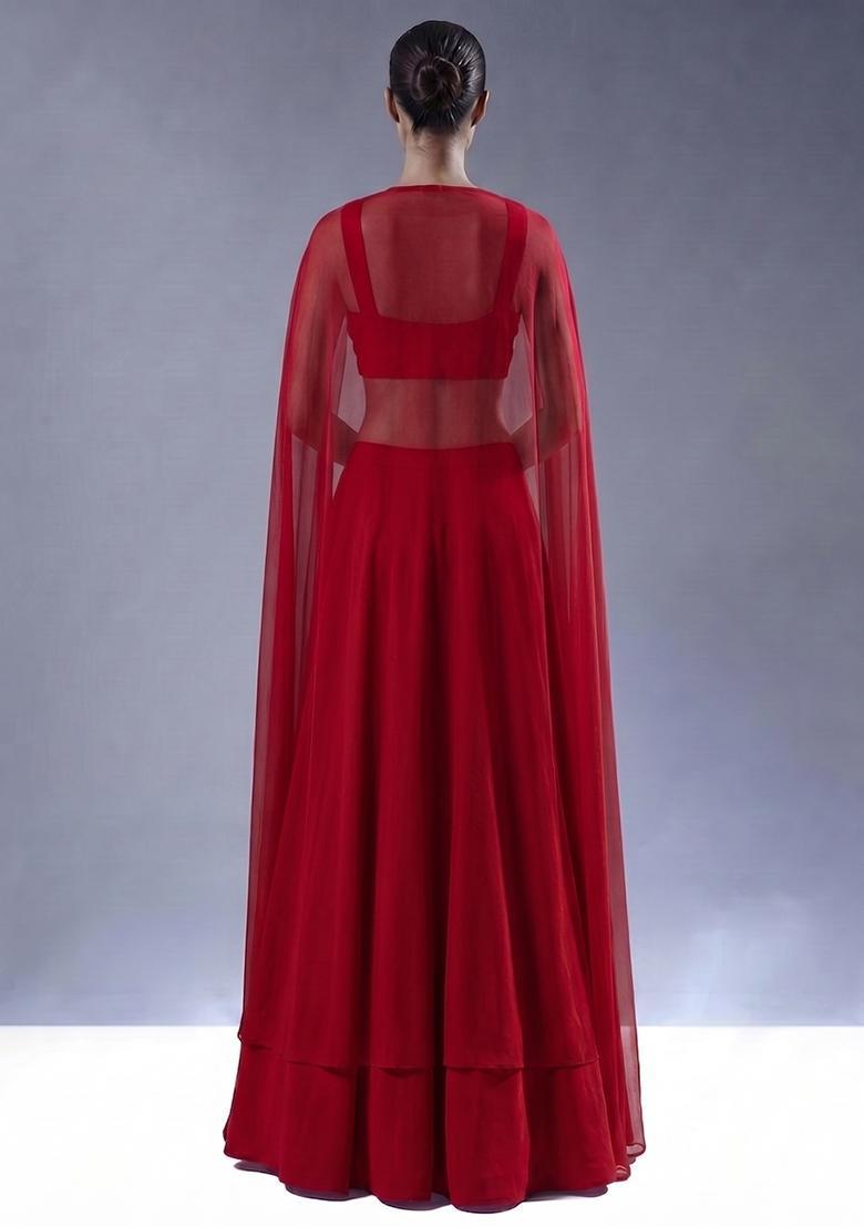 Cherry Red Handwork Lehenga Set - Indya
