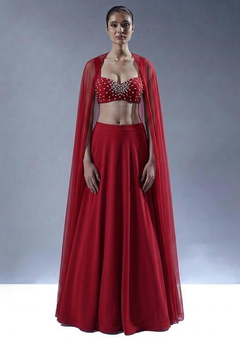 Cherry Red Handwork Lehenga Set