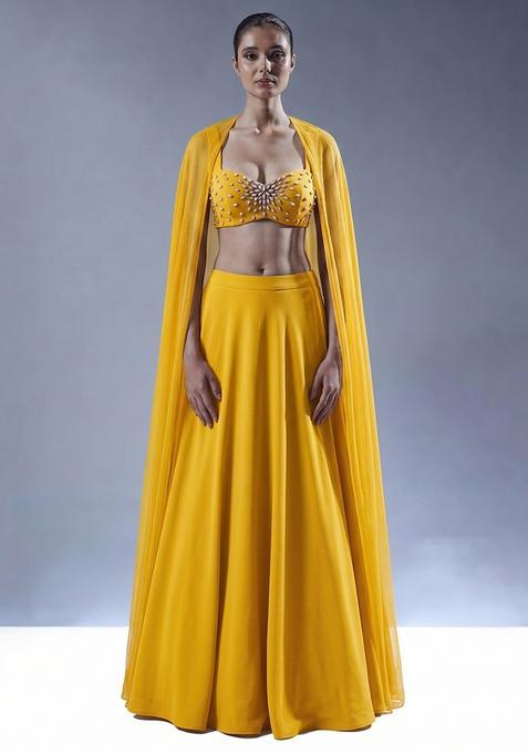 Lemon Yellow Handwork Lehenga Set