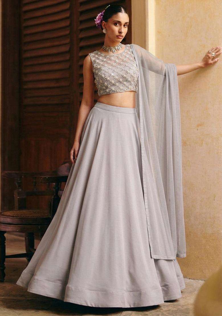 Light Grey Handwork Lehenga Set - Indya