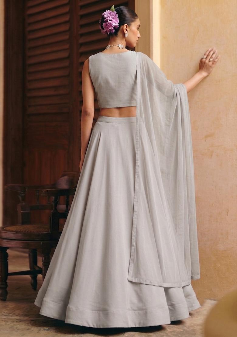 Light Grey Handwork Lehenga Set - Indya