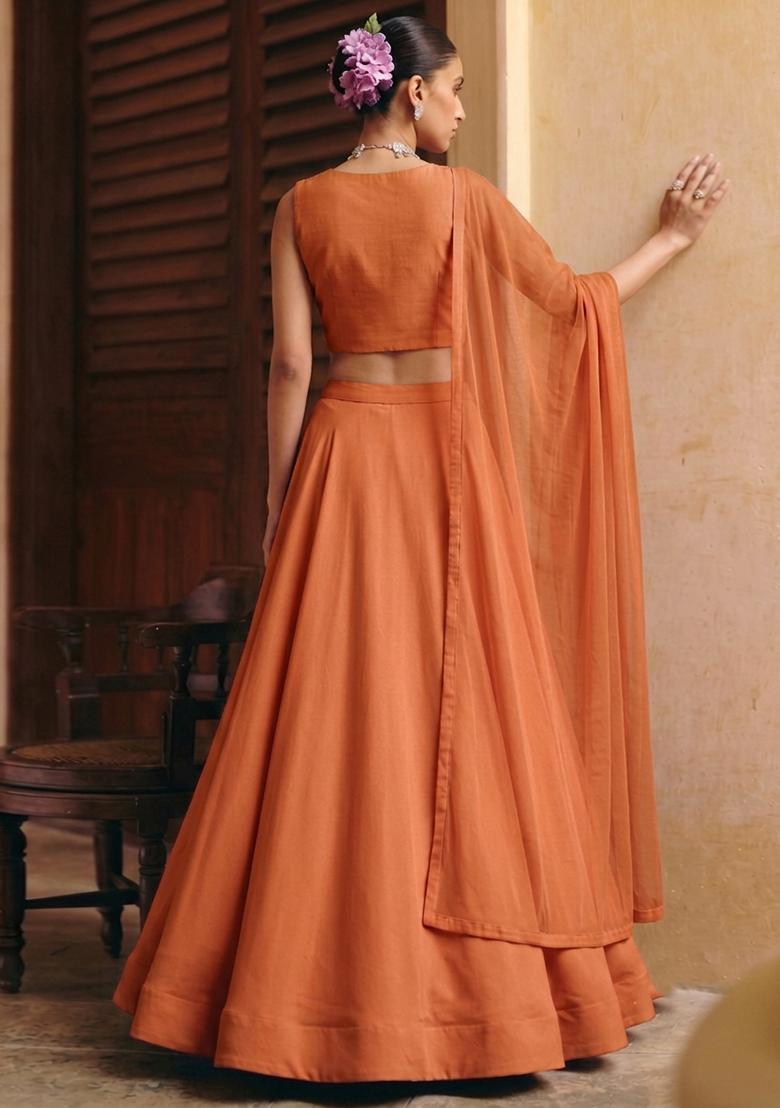 Burnt Orange Handwork Lehenga Set - Indya
