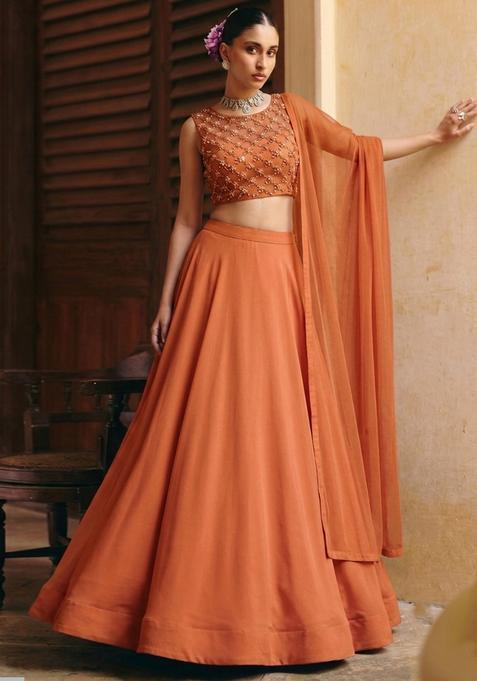 Burnt Orange Handwork Lehenga Set
