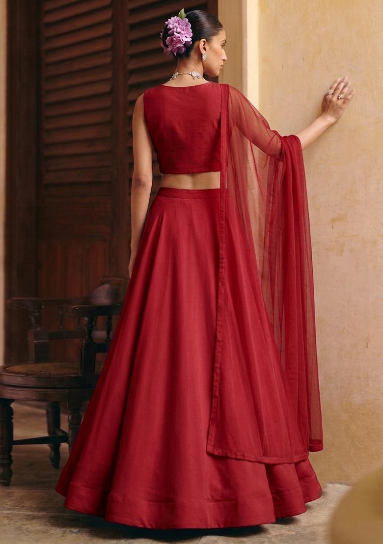 Cherry Red Handwork Lehenga Set - Indya
