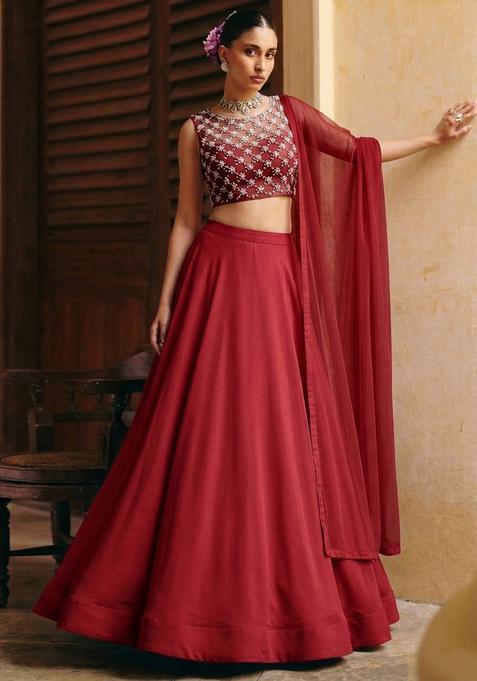 Cherry Red Handwork Lehenga Set
