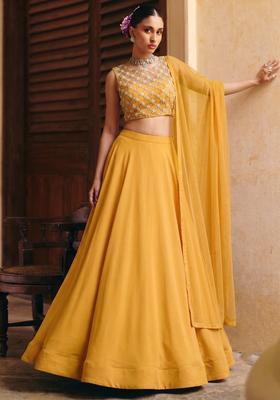 Mustard Yellow Handwork Lehenga Set