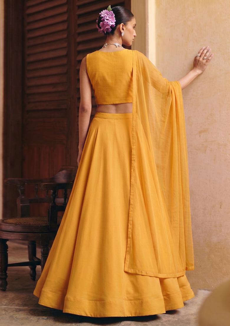 Mustard Yellow Handwork Lehenga Set - Indya