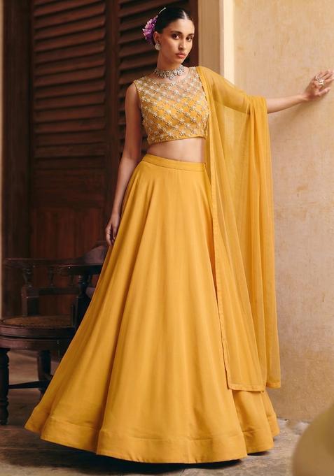 Mustard Yellow Handwork Lehenga Set