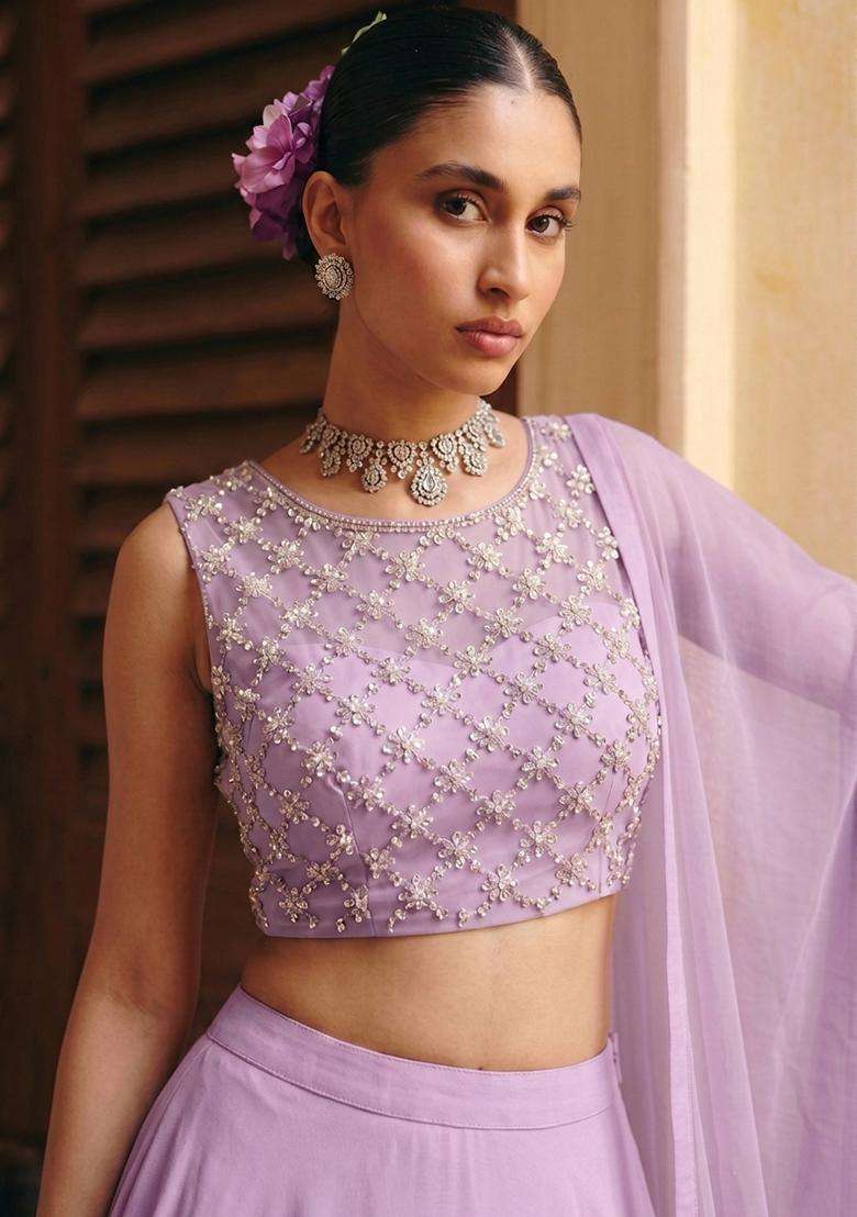 Light Purple Handwork Lehenga Set - Indya