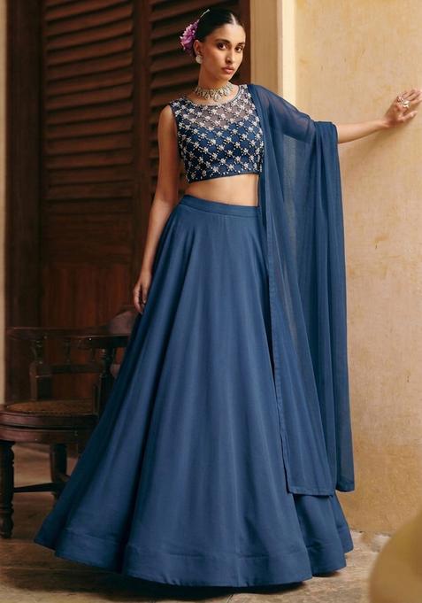 Dark Blue Handwork Lehenga Set