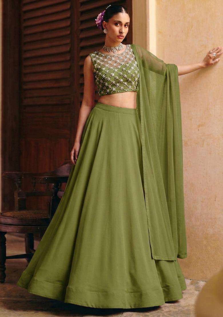 Olive Handwork Lehenga Set - Indya