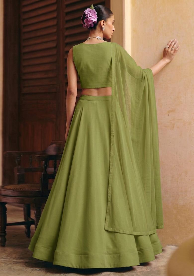Olive Handwork Lehenga Set - Indya
