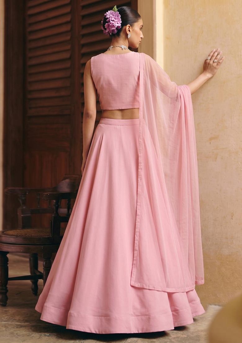 Baby Pink Handwork Lehenga Set - Indya