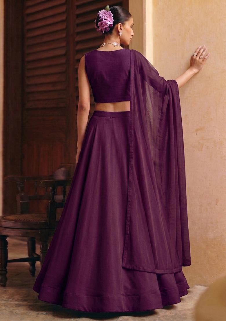Dark Wine Handwork Lehenga Set - Indya