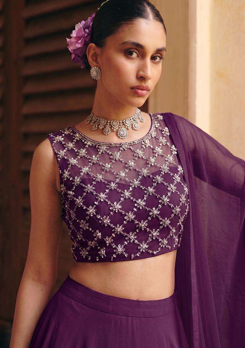 Dark Wine Handwork Lehenga Set - Indya