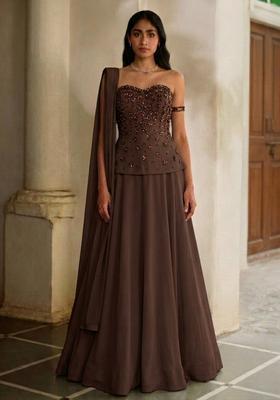 Chocolate Brown Handwork Lehenga Set