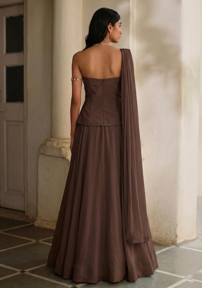 Chocolate Brown Handwork Lehenga Set - Indya