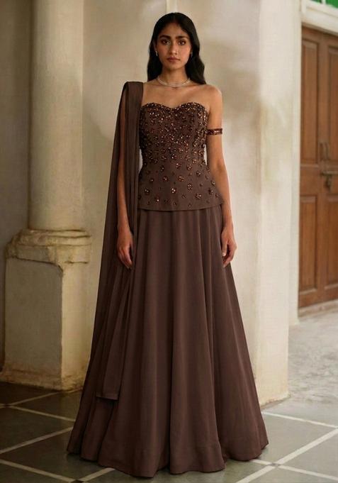 Chocolate Brown Handwork Lehenga Set