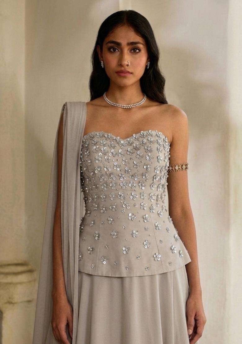 Grey Handwork Lehenga Set - Indya