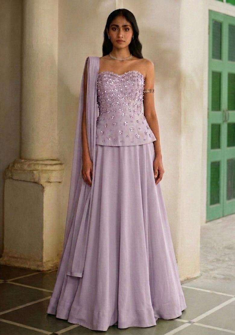 Lilac Handwork Lehenga Set - Indya