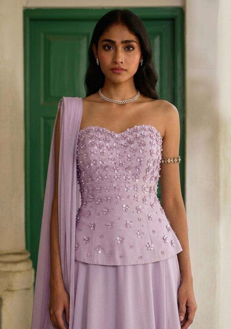 Lilac Handwork Lehenga Set - Indya