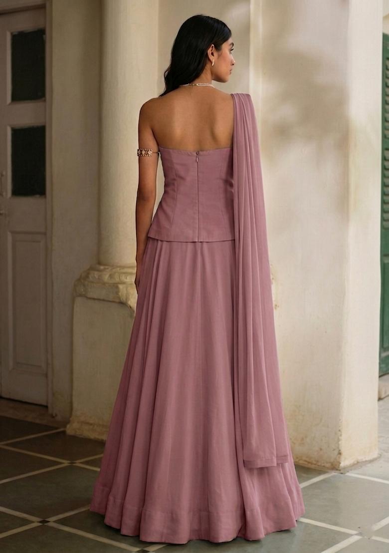 Mauve Handwork Lehenga Set - Indya