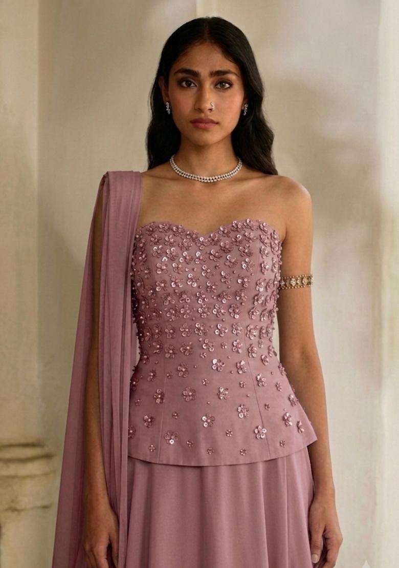 Mauve Handwork Lehenga Set - Indya