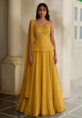 Mustard Yellow Handwork Lehenga Set