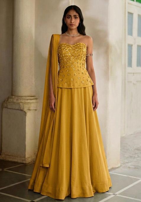 Mustard Yellow Handwork Lehenga Set