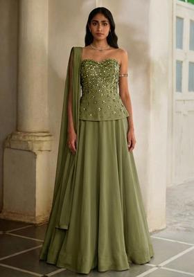 Olive Handwork Lehenga Set