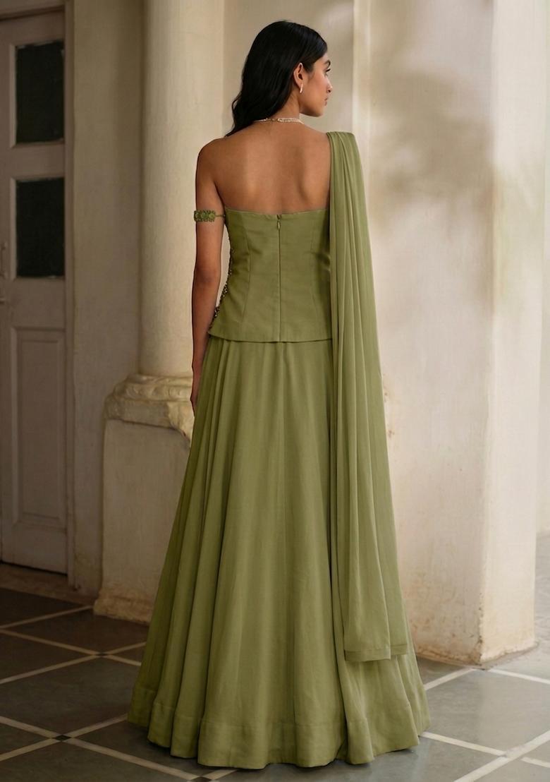 Olive Handwork Lehenga Set - Indya