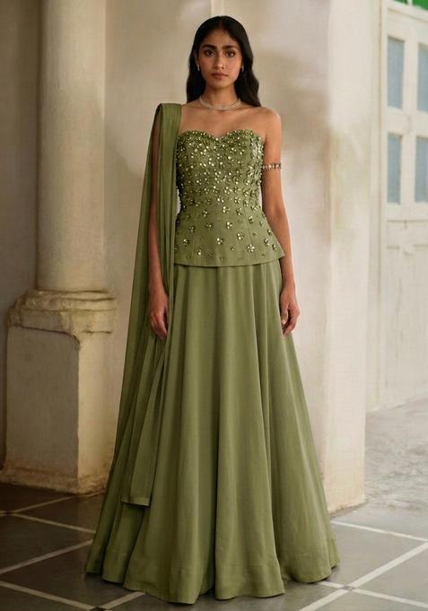 Olive Handwork Lehenga Set