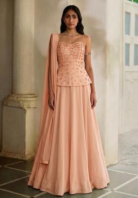 Peach Handwork Lehenga Set