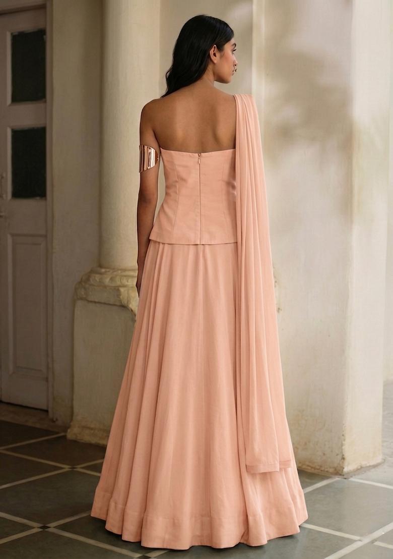Peach Handwork Lehenga Set - Indya