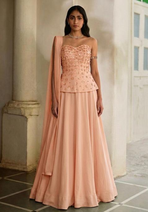 Peach Handwork Lehenga Set